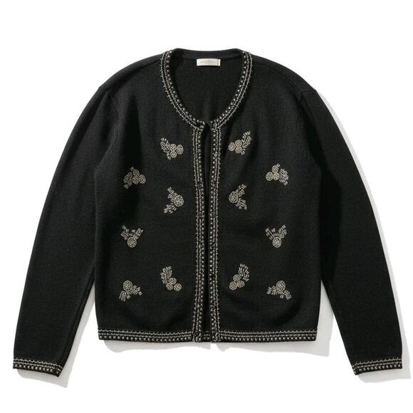 90’s Y2K Vintage Beaded Angora Blend Cardigan Sweater L Black Topper Long Sleeve - Picture 3 of 13